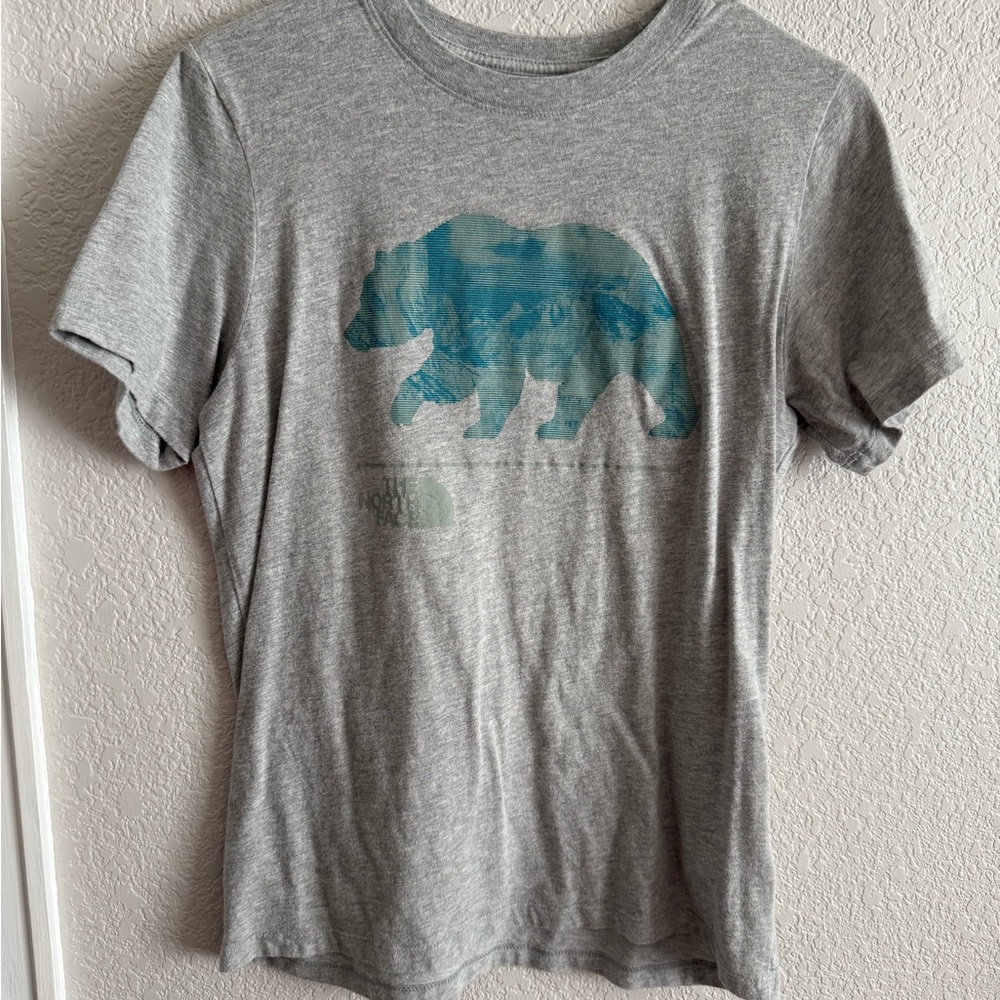 The North Face Gray T-Shirt with Blue Bear Graphic